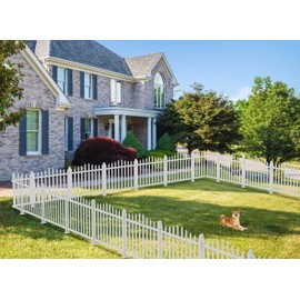 Goleray Garden Fence Decorative Vinyl Picket 2Set Contain 4Panels, 34.6" Hx 84" W PVC White Plastic Barrier Fencing for Outdoor Porch Patio Front Door Pool(20 Pickets, Scalloped)