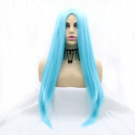 Xiweiya Wigs Short Curly Bob Wig With Air Bangs Mixed Blue Hair Length Pastel Bob Synthetic Wave Heat Resistant Fiber Wigs Middle Parting for Women, Drag Queen Cosplay Makeup14 inch