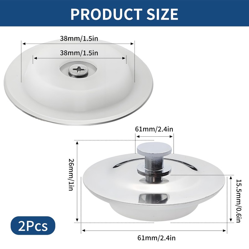 Verazquy 2PCS Universal Bath Plug Replacement – Stainless Steel Sink