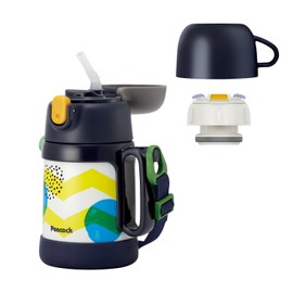 Peacock Children's Water Bottle, 13.5 fl oz (400 ml), WEB Limited Extra Straw Included, Blue Gray/Straw, Cup, 2-Way Kids Bottle, For Kindergarten, Kindergarten, Kindergarten, Commuting to School,