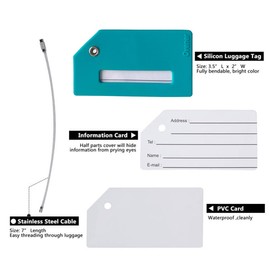 Silicone Luggage Tag with Name ID Card Perfect to Quickly Spot Luggage Suitcase (Turquoise Green)