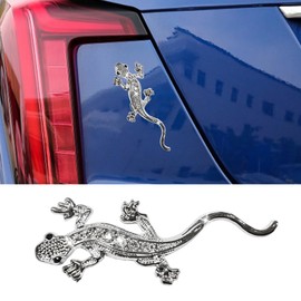 DUSCOKE Bling Gecko Emblem Car Sticker, 3D Metal Car Door Badge, Crystal Rhinestone Auto Window Bumper Decal, Universal Vehicle Exterior DIY Decoration Accessory for Truck Laptop Luggage (1Pc Silver)