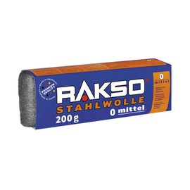 RAKSO Stahlwolle mittel 0-200g, 1 Banderole, glättet Holz, entfernt Schmutz auf Kacheln/Steinböden, poliert Kupferrohre/Fittings