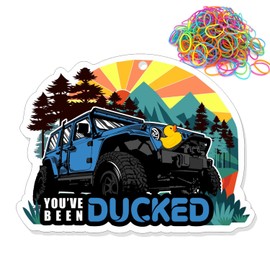 You've Been Ducked, Duck Tags, Ducking Game Cards, 50 Pack, 3.5 x 2.5 inches Business Card Size, Duck Tag with Hole and Rubber Bands (Blue Car Retro Style Design)