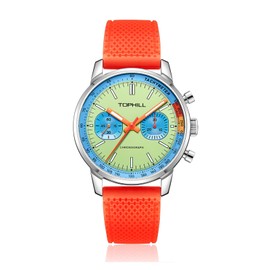 TOPHILL 1963 Pilots Mens Racing Chronograph Mechanical Watch Original Seagull ST1901 Movement 40mm Sapphire Luminous Pilot Wristwatches (TB Green Orange Strap)