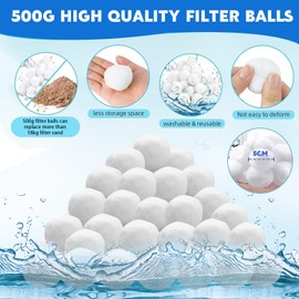 Vueinrg Filter Balls Pool for Sand Filter System, 500 g Pool Filter Balls Replaces 18 kg Filter Sand Quartz Sand, Ultralight and Reusable Pool Filter Balls for Filter Systems