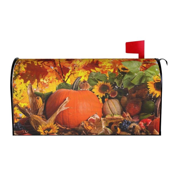 Autumn Fall Harvest Mailbox Cover Trees Nature Leaves Thanksgiving Pumpkin Letter Box Cover Magnetic Mail Wraps Post Garden Decorations 21x18 in