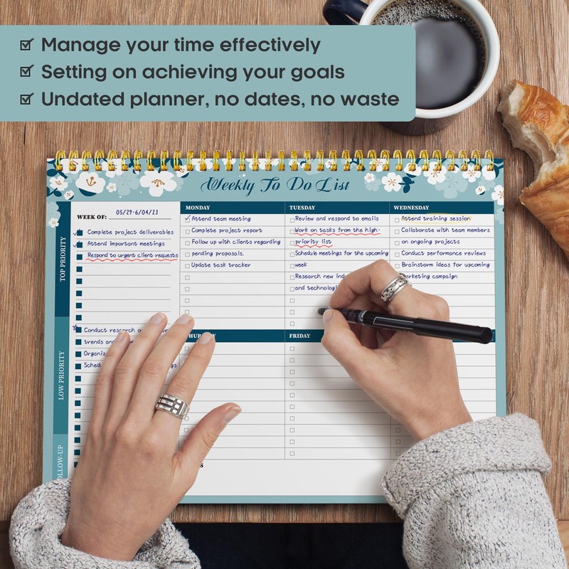Weekly To Do List Notepad with 52 Undated Sheets（8.5"×11"）- Weekly
