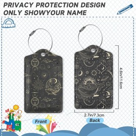 Vintage Sun Luggage Tags for Suitcases,2 Pack Stars Planets Luggage Tag,Leather Stainless Steel Loop Label Tag for Women Men Girls Travel Bag Suitcase