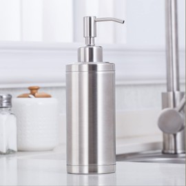 Tiilan Countertop Hand Soap Dispenser, Refillable Stainless Steel Soap Pump Bottle for Bathroom & Kitchen, Free Standing - 300ml, Brushed Nickel