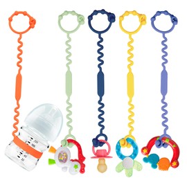 Toy Straps for Baby, Silicone Toy Straps for Stroller, Toy Safety Straps for Toy, Sippy Cup Straps, Adjustable Toy Holder for Stroller, High Chair - BPA Free (A-multi-5pk)