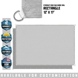 TANG Sunshades Depot 12'x17' Straight Side Sun Shade Sail 180 GSM Light Grey Patio Rectangle Shade Fabric UV Blocker Shelter Deck Dock Carport Driveway Pergola Cover Backyard Deck 3 Year Warranty