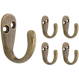 Franklin Brass (5-Pack) Single Wall Hooks 1-Prong Coat/Hat Antique Brass Hooks for Hanging Wall Mount Hanger Clothes, Purse, Bag, Towel Organization Decorative Wall Hooks FBSPRH5-AB-C