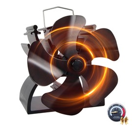 Tomersun Log Burner Fan 4.9 Inches/12.5CM Height 5 Blades Mini Stove Fans with Stove Thermometer for Wood Burning Stoves Small Woodburner Stove Fan for Log Burners
