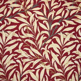 Tapestry Fabric William Morris - Willow Bough Crimson Red Leaf Floral Upholstery Fabric Material (100cm x 140cm)