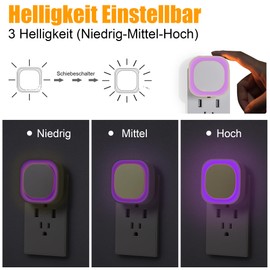 YUNLEX Night Light Socket with Twilight Sensor, Pack of 2 LED Night Lamp Children, Indirect Light, Brightness Adjustable for Children's Room, Hallway, Stairs, Bedroom, Kitchen, Bathroom, Purple