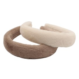 GOMINIMO Plush Headband Vintage Wide Edge (Coffee + White) OR5-1