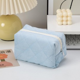 Small Makeup Bag for Purse Corduroy Makeup Bag Travel Makeup Pouch Mini Cosmetic Bag for Women Blue