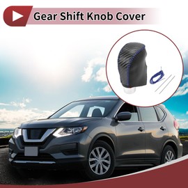 HEROFFIX Gear Shift Knob Cover Stick Shifting Handle Protector for Nissan Rogue 2014-2016 Black Carbon Fiber Blue Faux Leather 1 Pc Anti-Slip Car