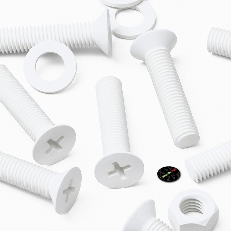 20 x White Countersunk Screws Polypropylene (PP) Plastic Nuts and