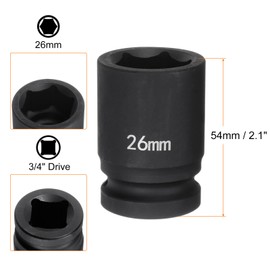 HARFINGTON 2pcs 6-Point Impact Socket 3/4" Drive 26mm Metric 40Cr Alloy Steel Spindle Axle Nut Impact Socket