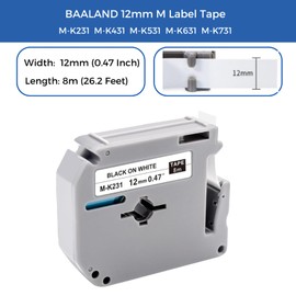 PT-M95 Label Tape Ptouch M Tape Replacement for Brother P Touch M Tape 12mm 0.47“ M-K231(M-K231s) M-K431 M-K531 M-K631 M-K731 for PT-M95 PT-70BM PT-90 PT-70 PT-80 PT-85 PT-65 (5-Pack)