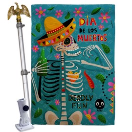 Breeze Decor Dia de Muetos Fun House Flag Eagle Set Falltime Day of Dead Los Muertos Fiesta Mexican Party Autumntime Decoration Banner Small Garden Yard Gift Double-Sided, Made in USA