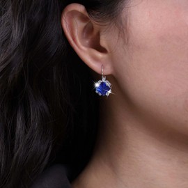 TseenYi Blue Crystal Leverback Earrings Square Sapphire Drop Hoop Earrings Blue Square Gemstone Leverback Earrings Sparkly CZ Square Dangle Earrings Jewelry for Women and Girls