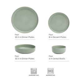 Gibson Elite Pasco 16 Piece (Service for 4) Plates and Bowls Double Bowl Reactive Glaze Dishes Stoneware Ceramic Dinnerware Set - Green