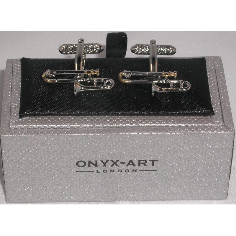 Trombone silver-plated torpedo cufflinks in padded gift box