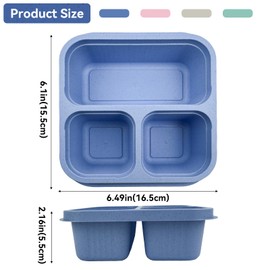 RFSLDUN 3 Compartment Snack Containers, 4 Pack Reusable Wheat Bento Snack Boxes, Stackable Divided Food Meal Prep Containers for Work, Travel (Green/Blue/PK/Beige, 3 Compartments)