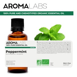 BIO - Peppermint Essential Oil - 30mL - 100% Pure, Natural, Chemotyped and AB Certified - Aroma Labs (French Brand)