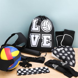 Hoemwarm 9 Pcs Volleyball Training Equipment Aid Kit, Volleyball Spike Trainer Knee Pads Elastic Belt Hand Straps Arm Sleeves Bags Volleyball Spike Trainer Gear Gifts for Beginners Coaching Supplies