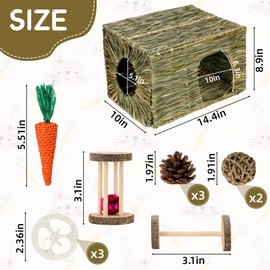 BWOGUE Extra Large Rabbit Grass House Natural Hand Woven Seagrass Bed Safe Comfortable Playhouse Chew Hideaway Mat Hay Toys Hut for Bunny Hamster Chinchilla Guinea Pigs Small Animals Indoor Play