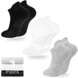 3 Pairs Cushioned Sole Pilates Socks Yoga Socks with Grips for Women Non-Slip Grip Socks,H HOME-MART Yoga Socks Grippy Socks for Ballet Barefoot Workout Anti Skid Athletic Socks