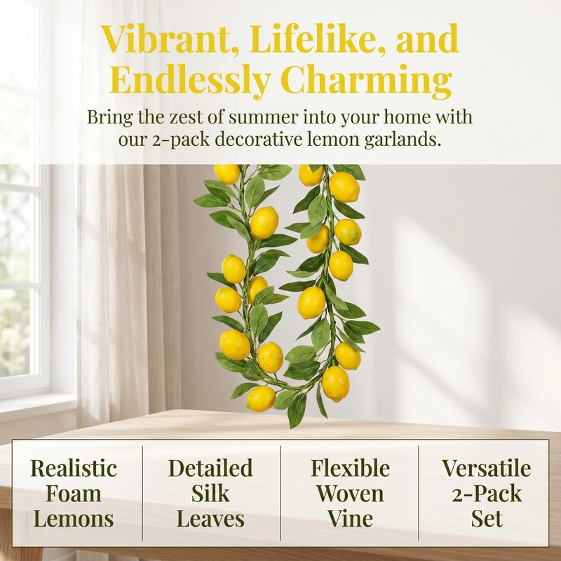 Yattuyix 2 Pcs Artificial Lemon Branches, 55cm Simulation Lemons(Yellow)