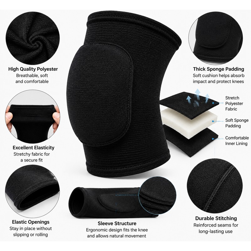 Protective Knee Pads for Sports – Shock-Absorbing Sponge Support Sleeves