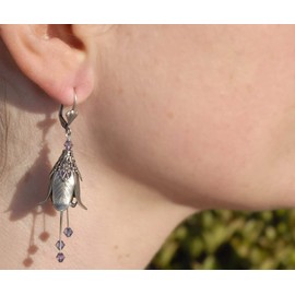 NoMonet Warlock’s Mistress Art Deco Nature Inspired Lily Blooms, Hand-Painted Filigree, Delicate Feminine Lightweight Ethereal Design Flower Earrings