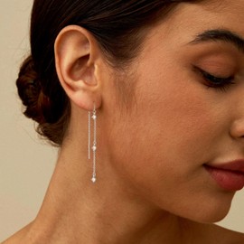 CAROVO Dangle Earrings for Women Trendy 14K Silver Plated Hangling Earrings for Women Dainty Dangling CZ Threader Earrings Hypoallergenic Jewelry Gift