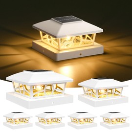 APONUO Solar Post Cap Lights, 3000K Warm Fence Post Solar Lights for Garden Patio Deck, Outdoor Waterproof Deck Posts Light Solar Powered for 3.5x3.5 4x4 5x5 Wooden/Vinyl, White 6 Packs