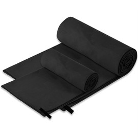2 Pack Microfibre Towel Ultra Lightweight Gym Towel, Quick Dry Microfiber Towels for Sports Travel Camping Beach Swimming (76x152cm+40x80cm) (Black)
