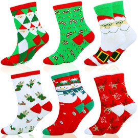 HOWAF 6 Pairs Novelty Christmas Cotton Socks for Adult Kids Christmas Stocking Fillers, Xmas Warm Socks for Men Women Girls Boys Gift, Unisex Christmas Socks Gift Ideas for Christmas Eve Box Sack