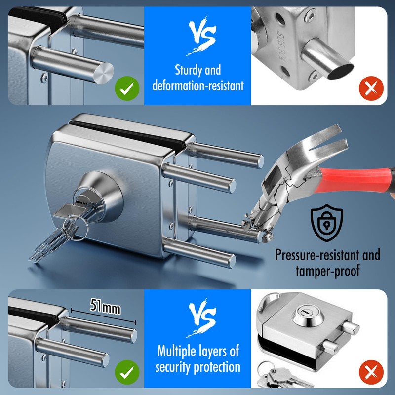 Ranbo No-Drill Double Glass Door Lock with Key for Swing