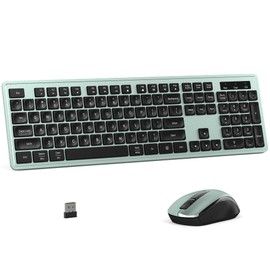 MPTOG Wireless Keyboard and Mouse Combo, Full-Size 104-Key Office Keyboard with 15 Function Keys, Numeric Keypad, Single USB Receiver, Compatible with PC and Laptop(Green)