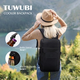 Tuwubi Cooler Backpack 35 Cans, Backpack Coolers Insulated Leak Proof for Men Women, Waterproof Soft Sided Lunch Camping Beach Travel Ice Chest Backpack Cooler Bag Black
