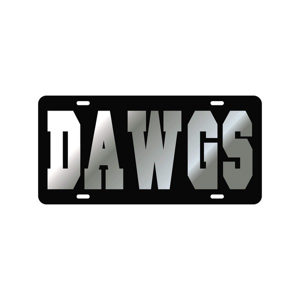 Sports Addiction Georgia Bullodgs Mirror Laser License Plate Tag Black Background, Silver - Dawgs