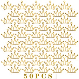 50pcs Golden Plated Tiara Crown Charms Vintage Alloy Cute Crown-Shaped Dangle Pendants Craft Supplies for DIY Bracelet Necklace Earrings Jewelry Making Decor