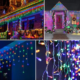 32.8ft 400 LED Icicle String Lights, 8 Modes Waterproof Icicle Christmas Lights Outdoor with Memory Function, Curtain Fairy Lights Hanging Decor for Home, Party, Wedding, Christmas (Multicolor)