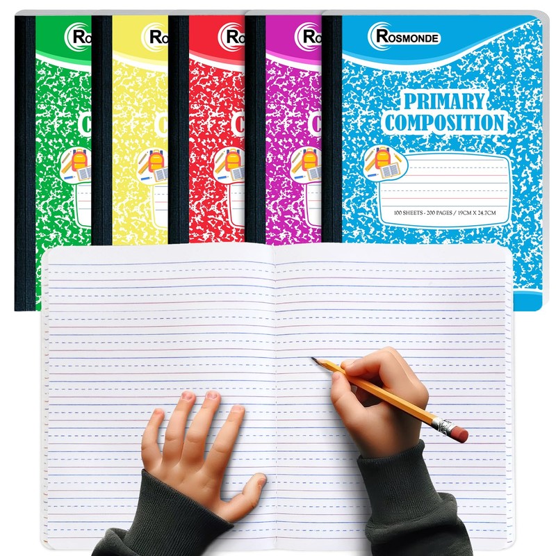 Rosmonde Composition Notebooks Primary Ruled 5 Pack, 200 Pages (100