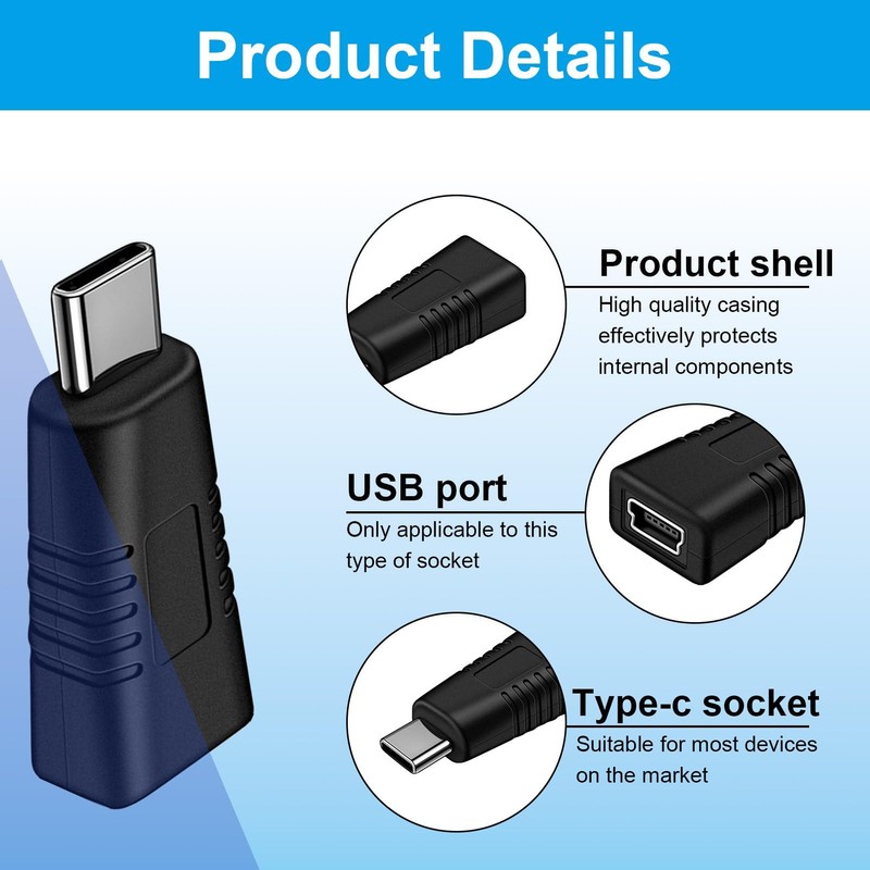 LEMLIN Typ-C Stecker auf Mini USB Buchse, Adapter Unterstützung Ladenadapter